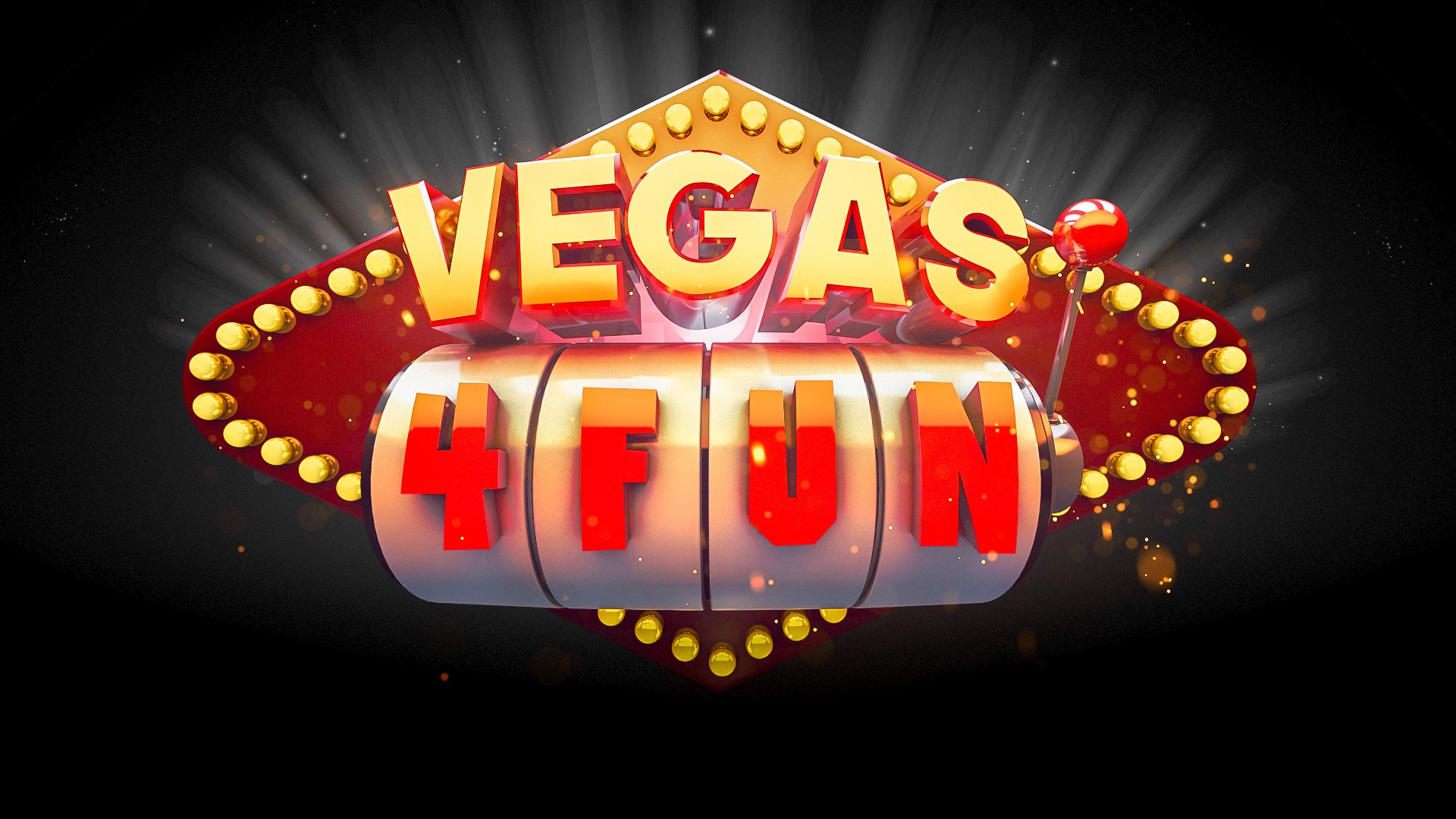 3D render of a Vegas 4 Fun casino logo with slot reels and glowing marquee lights.