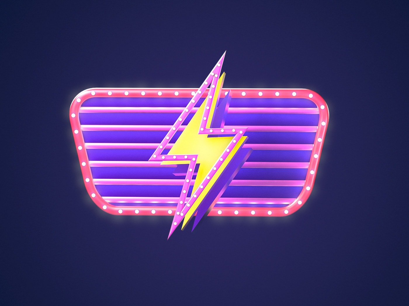 3D render of a retro marquee badge with a yellow lightning bolt and bulb border.